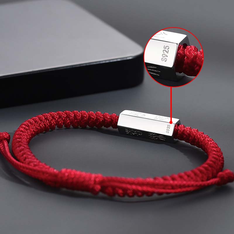 Braccialetto di corda di benedizione con incisione di lettere in argento sterling 925 Buddha Stones - image 6