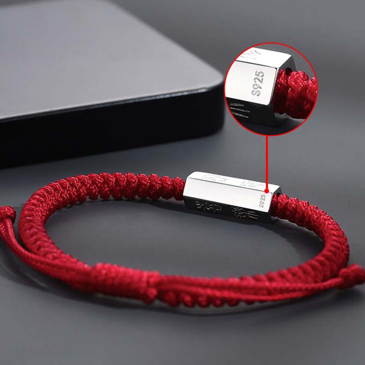 Braccialetto di corda di benedizione con incisione di lettere in argento sterling 925 Buddha Stones - image 6