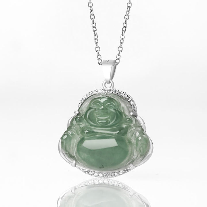 Collana con Buddha Stones in argento sterling 925 con ciondolo a forma di Buddha che ride, giada naturale, fortuna e prosperità - image 5