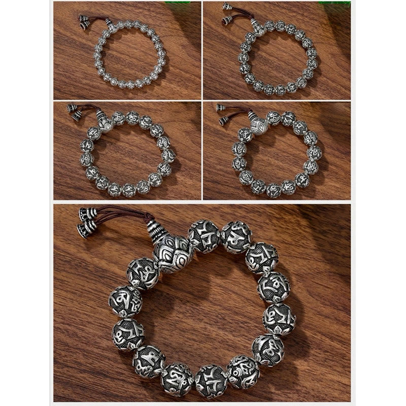 Braccialetto amuleto con perline in lega intagliata , Buddha Stones tibetane Om Mani Padme Hum