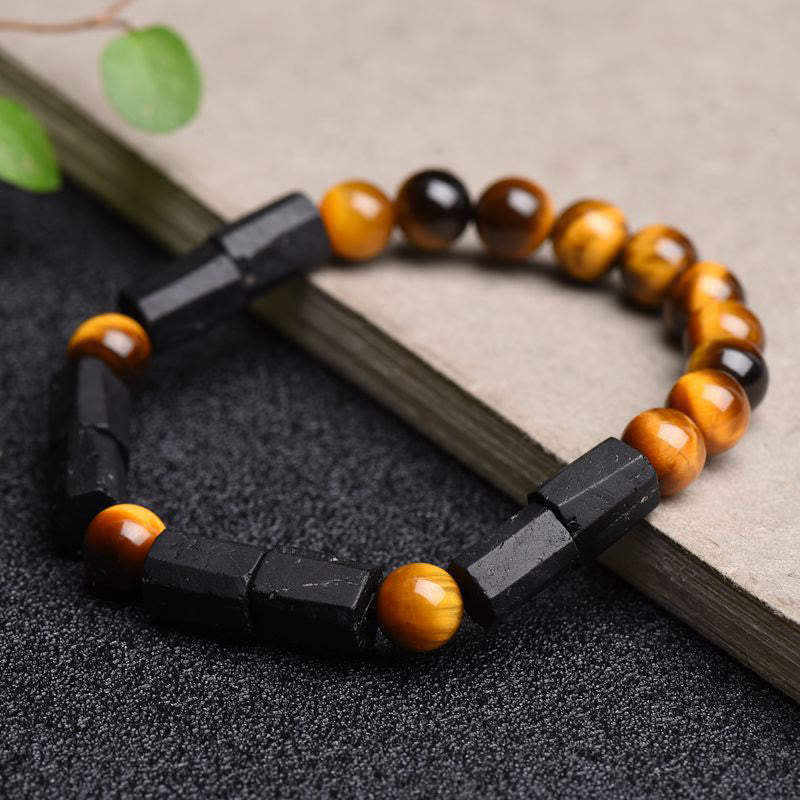 Braccialetto positivo in occhio di tigre con tormalina nera naturale Buddha Stones