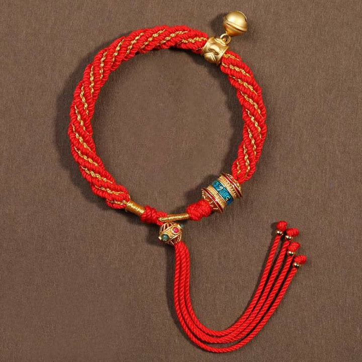 Braccialetto con ciondolo a forma di campana della ruota di preghiera tibetana, fatto a mano, con protezione dalla fortuna, Thangka