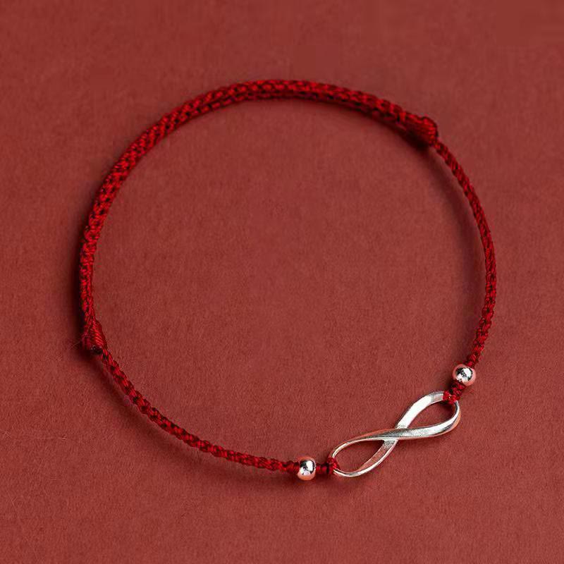 Buddha Stones 925 Sterling Silver Endless Knot Protezione Fortuna Braccialetto Cavigliera Corda Rossa