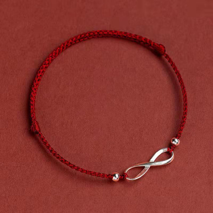 Buddha Stones 925 Sterling Silver Endless Knot Protezione Fortuna Braccialetto Cavigliera Corda Rossa