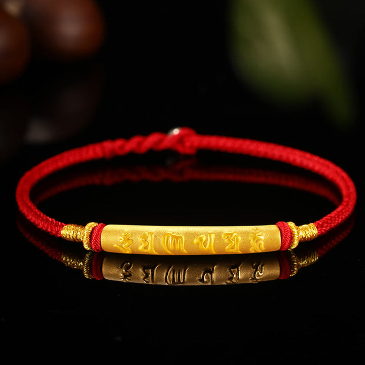 Buddha Stones Tibetano 999 Oro Om Mani Padme Hum Braccialetto di coppia intrecciato a mano con nodo della pace a otto fili e fortuna