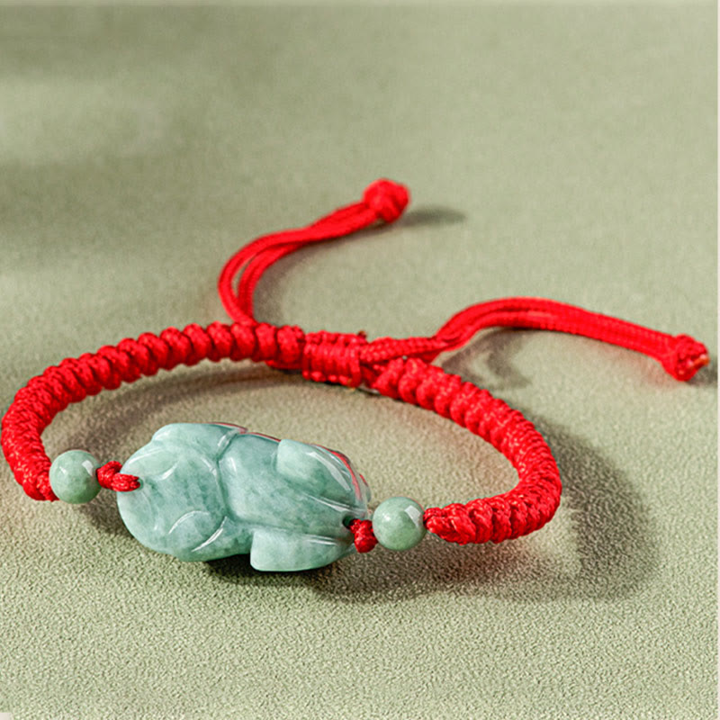 Braccialetto di corda intrecciata con Buddha Stones King Kong in giada naturale PiXiu fatto a mano