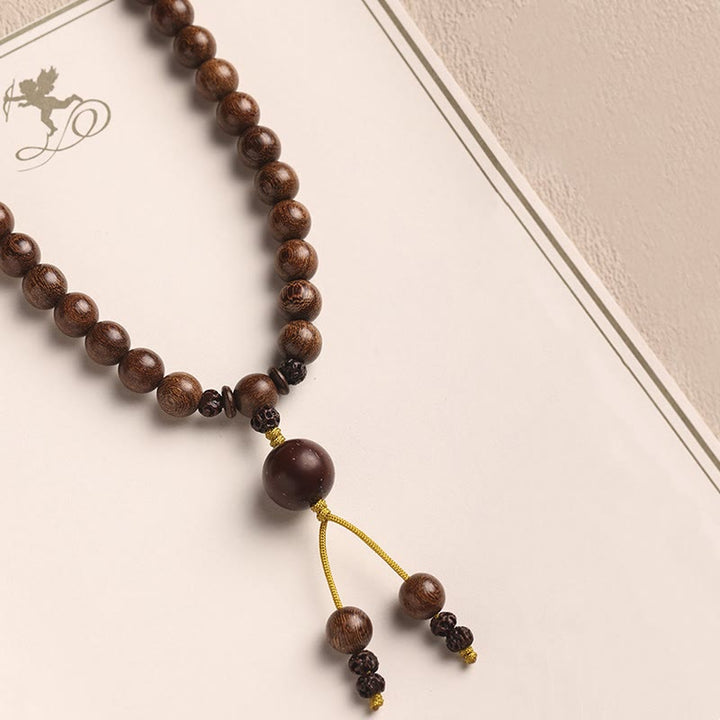 Braccialetto doppio giro Buddha Stones Sandalo Foglia piccola Sandalo rosso Bodhi Seme Purificazione