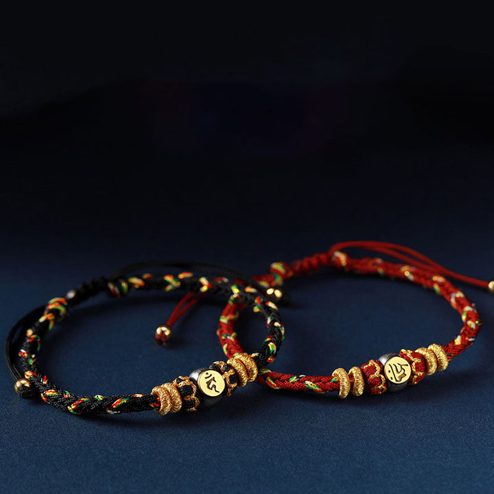Braccialetto in corda intrecciata in argento con pietre Buddha Stones, zodiaco cinese, Buddha natale