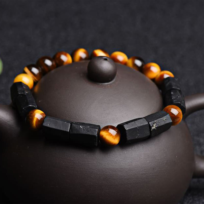 Braccialetto positivo in occhio di tigre con tormalina nera naturale Buddha Stones