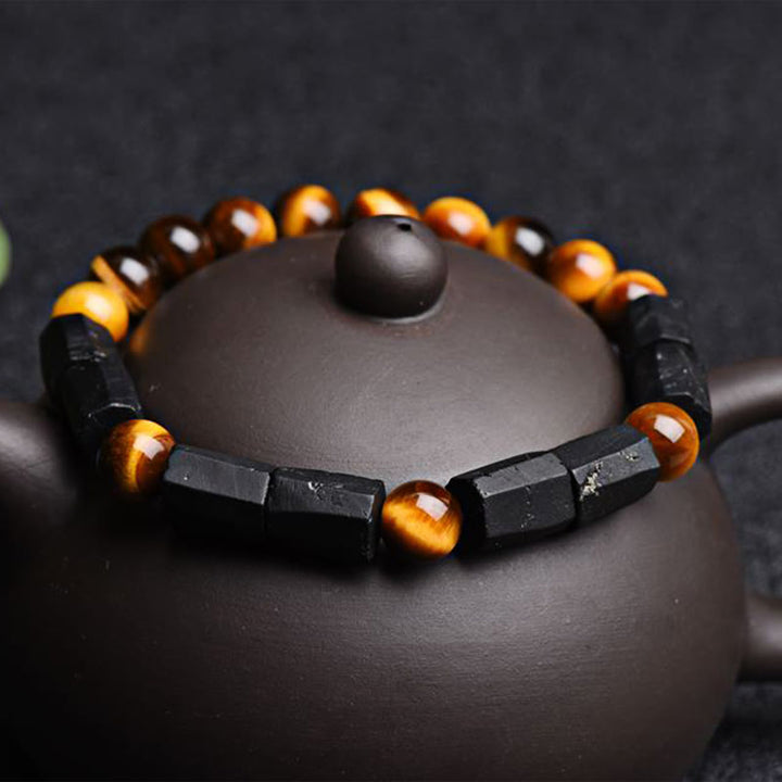 Braccialetto positivo in occhio di tigre con tormalina nera naturale Buddha Stones