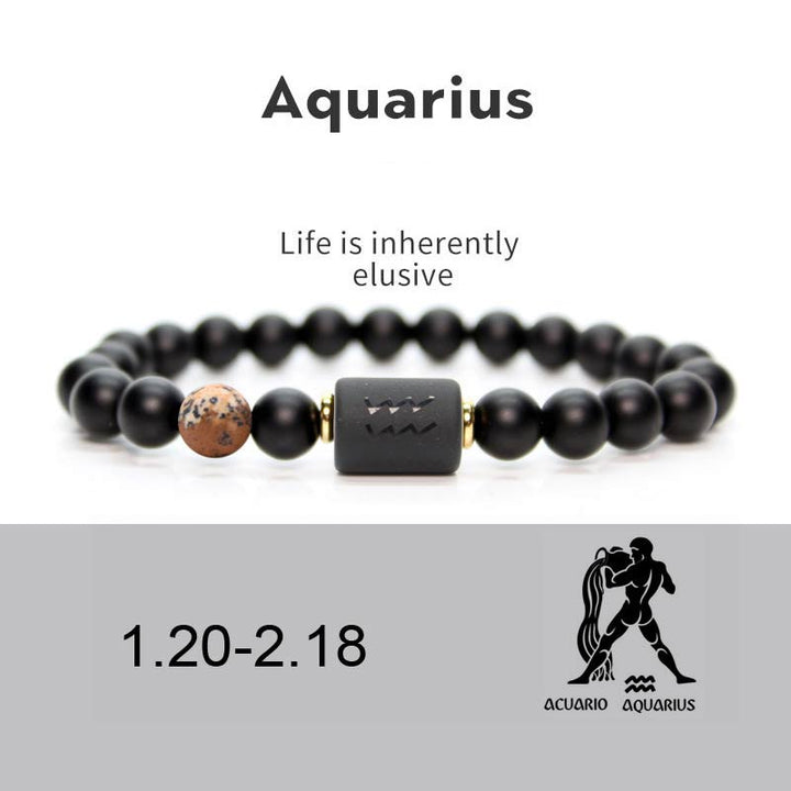 Buddha Stones 12 Costellazioni dello Zodiaco Bracciale Regolabile in Onice Nero