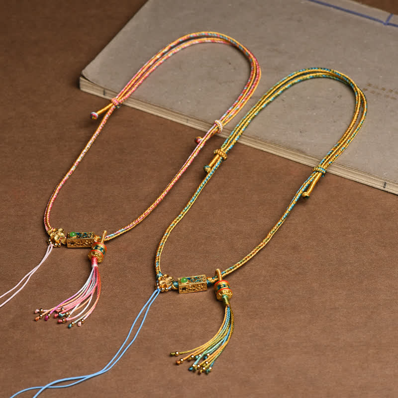 Collana con ciondolo in rame colorato con Buddha Stones e corda di ricchezza - image 1