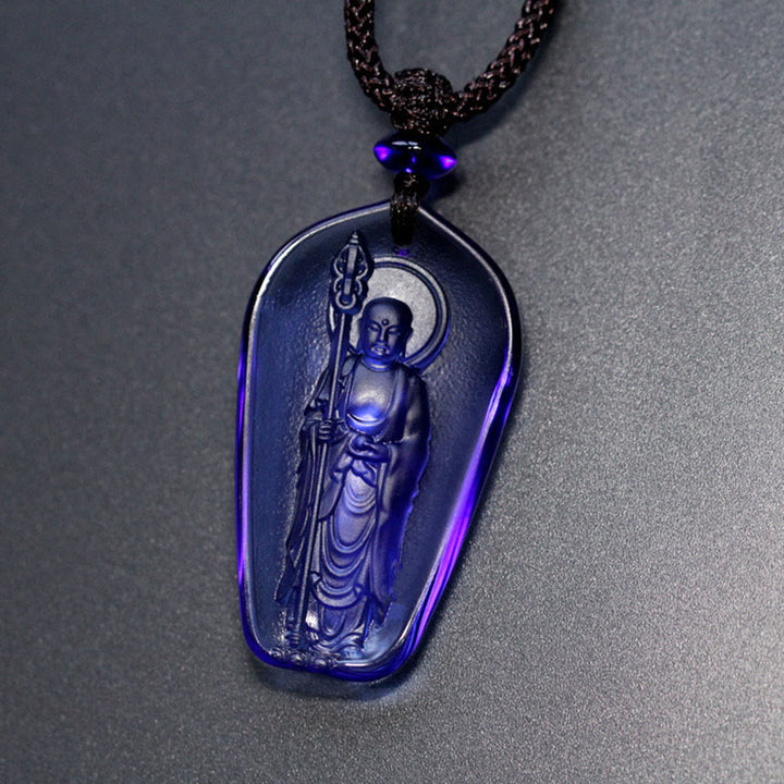Buddha Stones Collana con ciondolo amuleto della serenità di cristallo Buddha Ksitigarbha Liuli