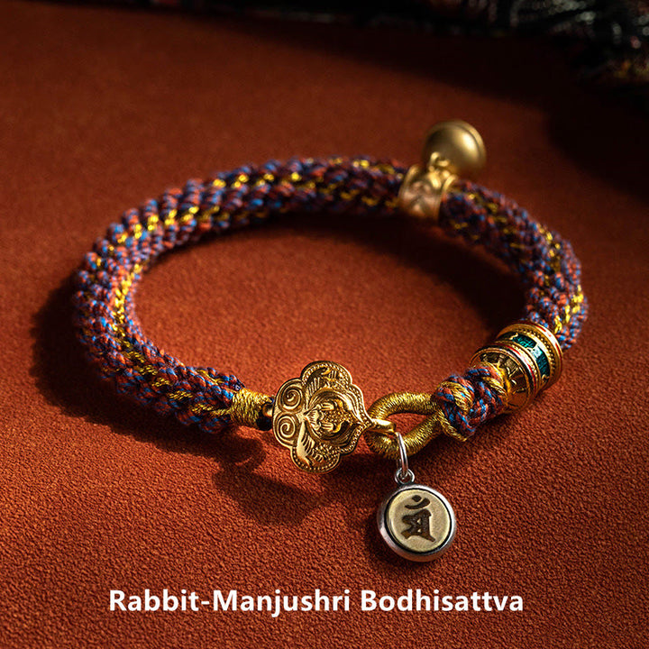 Buddha Stones con corda intrecciata in argento sterling 925 con ciondolo a forma di campana della fortuna, simbolo dello zodiaco cinese, Buddha natale Om Mani Padme Hum