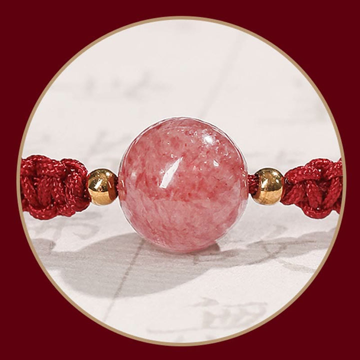 Buddha Stones Natural Strawberry Quartz Crystal Love Braccialetto intrecciato con corda rossa alla caviglia