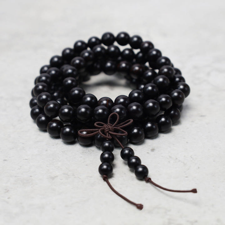 Buddha Stones 108 Mala Beads Bracciale Preghiera Meditazione Sandalo Elastico - Legno di ebano - image 7