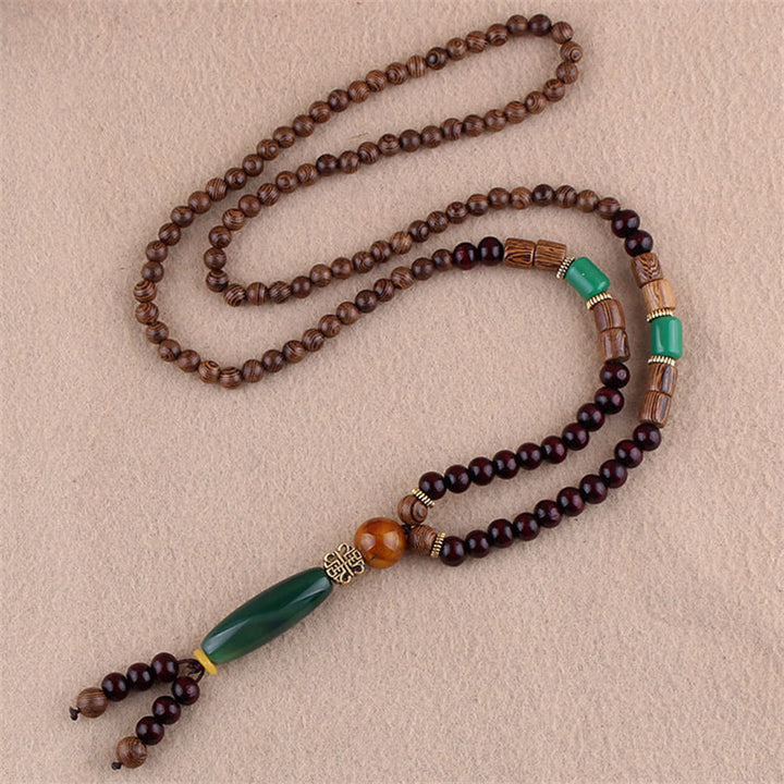 Buddha Stones Tibetano Legno Wenge Bodhi Seme Agata Elefante Collana Pendente Protezione