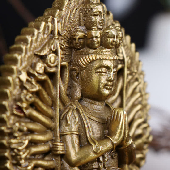 Chenrezig, statuetta di Avalokitesvara dalle mille mani, statua di rame massiccio di protezione del Bodhisattva Kuan Yin a doppia faccia, decorazione - image 4