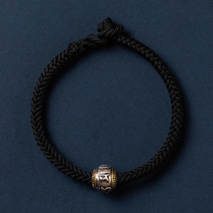 Bracciale intrecciato con nodo di King Kong, fatto a mano in Tibet, in argento sterling 925, con Buddha Stones, Om Mani Padme Hum e protezione dalla fortuna
