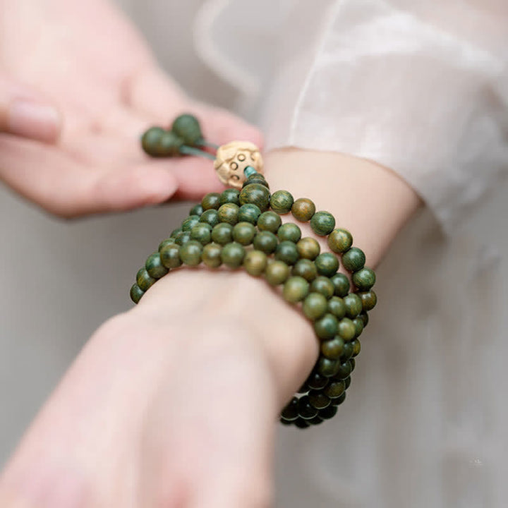 Braccialetto positivo Buddha Stones 108 Mala Beads Sandalo verde Bosso Lotus