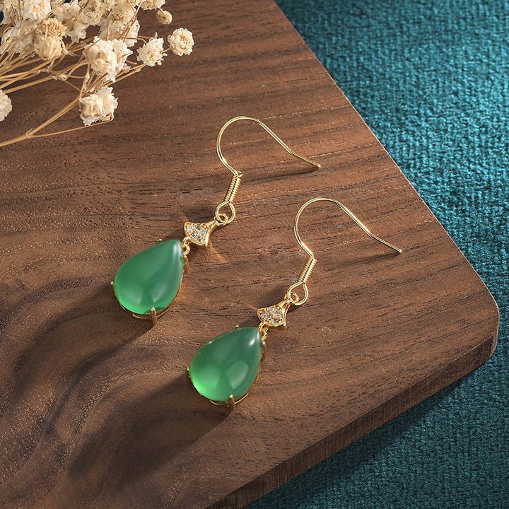 Orecchini pendenti Buddha Stones Ciano Jade Luck