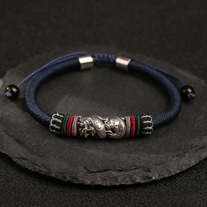 Braccialetto di corda portafortuna con drago di buon auspicio, fatto a mano in argento sterling 925, anno del drago , Buddha Stones