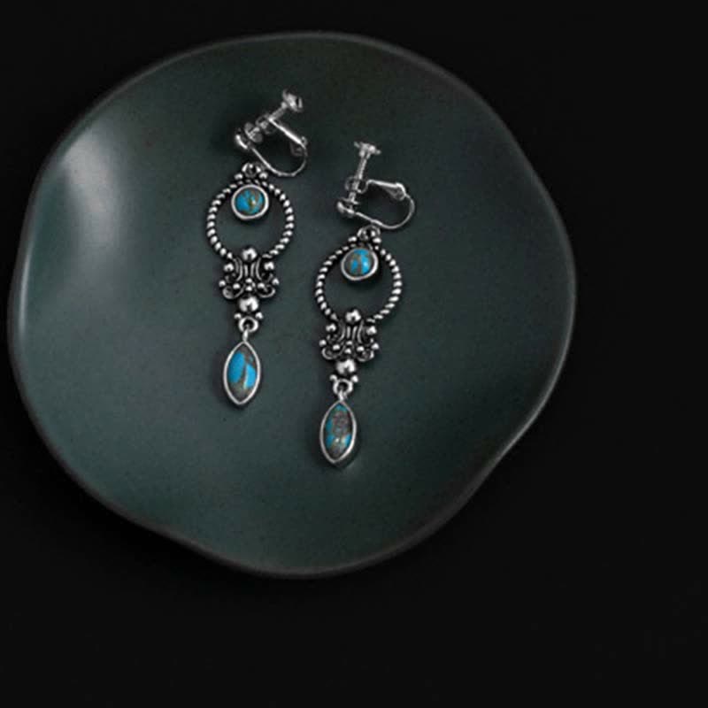 Orecchini pendenti con motivo a goccia d'acqua e gancio in argento sterling 925 Buddha Stones, placcati in rame vintage e turchese. - image 11