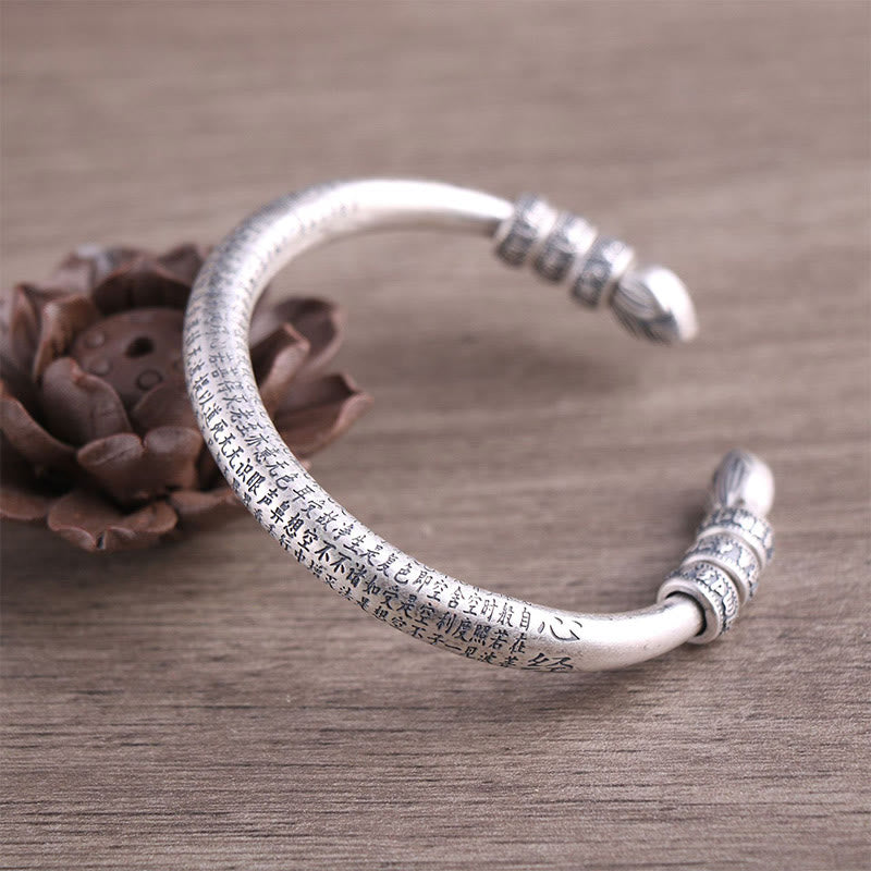 Buddha Stones 999 Sterling Silver Heart Sutra Om Mani Padme Hum Inciso Peace Purezza Bracciale Bangle - Argento Sterling 999 - image 0