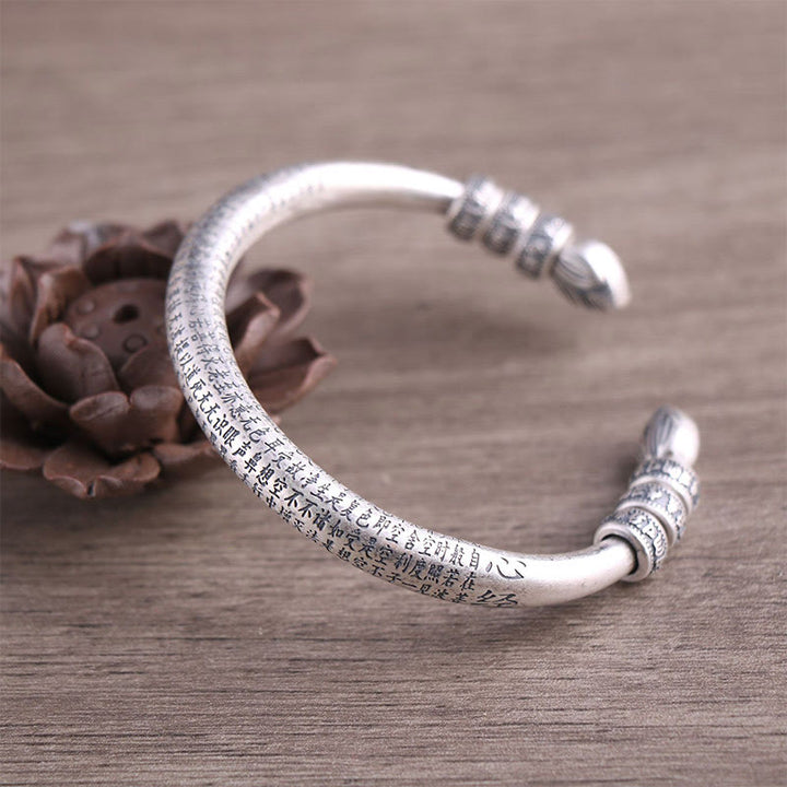 Buddha Stones 999 Sterling Silver Heart Sutra Om Mani Padme Hum Inciso Peace Purezza Bracciale Bangle - Argento Sterling 999 - image 0