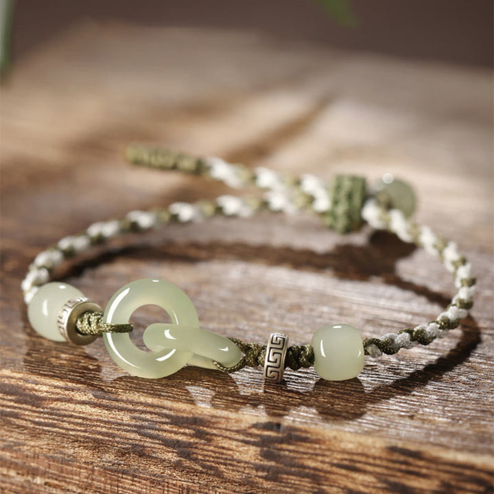 Bracciale intrecciato con fibbia della pace in giada naturale Hetian Buddha Stones