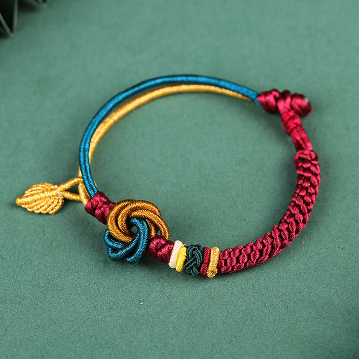 Braccialetto di corda della fortuna con nodo foglia mandala tibetano fatto a mano con Buddha Stones - image 3