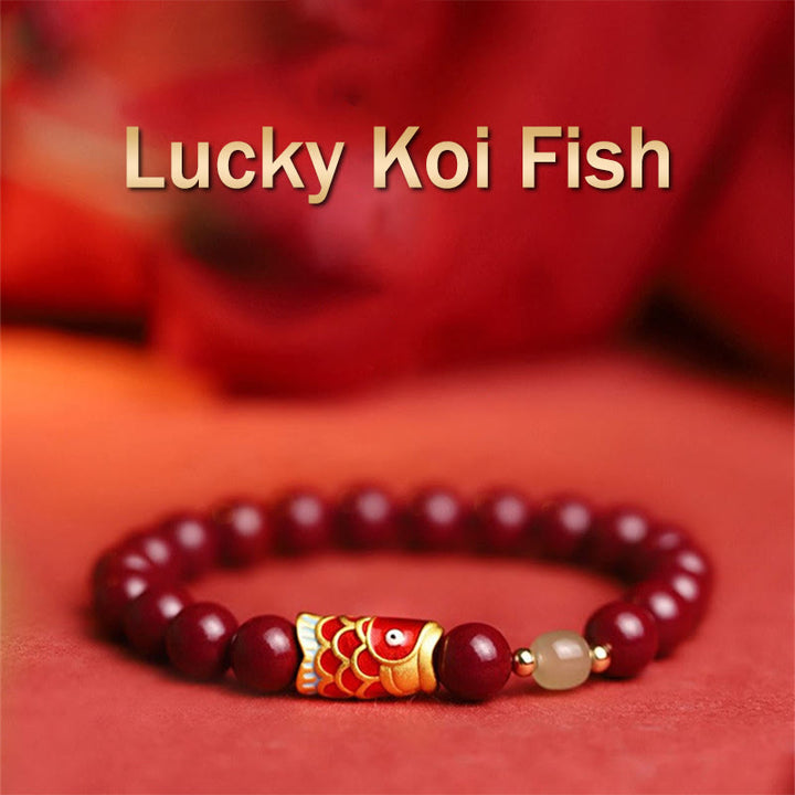 Braccialetto di benedizione con perline di giada Hetian, cinabro naturale, pesce koi fortunato, Buddha Stones