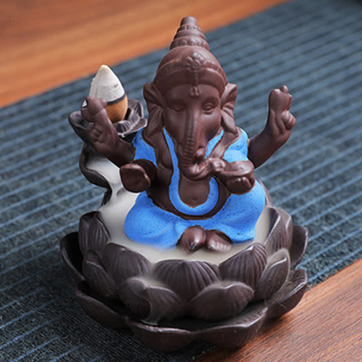 Ganesh Elephant Purple Clay Fontana antiriflusso con fumo Protezione Bruciatore di incenso
