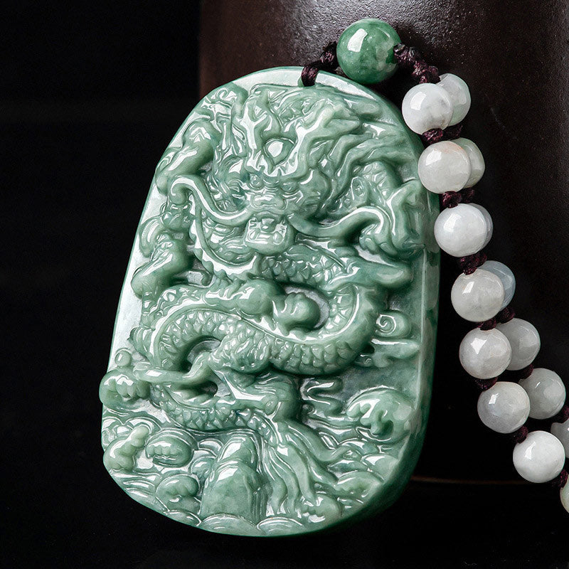 Collana con ciondolo a forma di corda con perline in Buddha Stones , drago, zodiaco cinese, prosperità - Giada - image 1