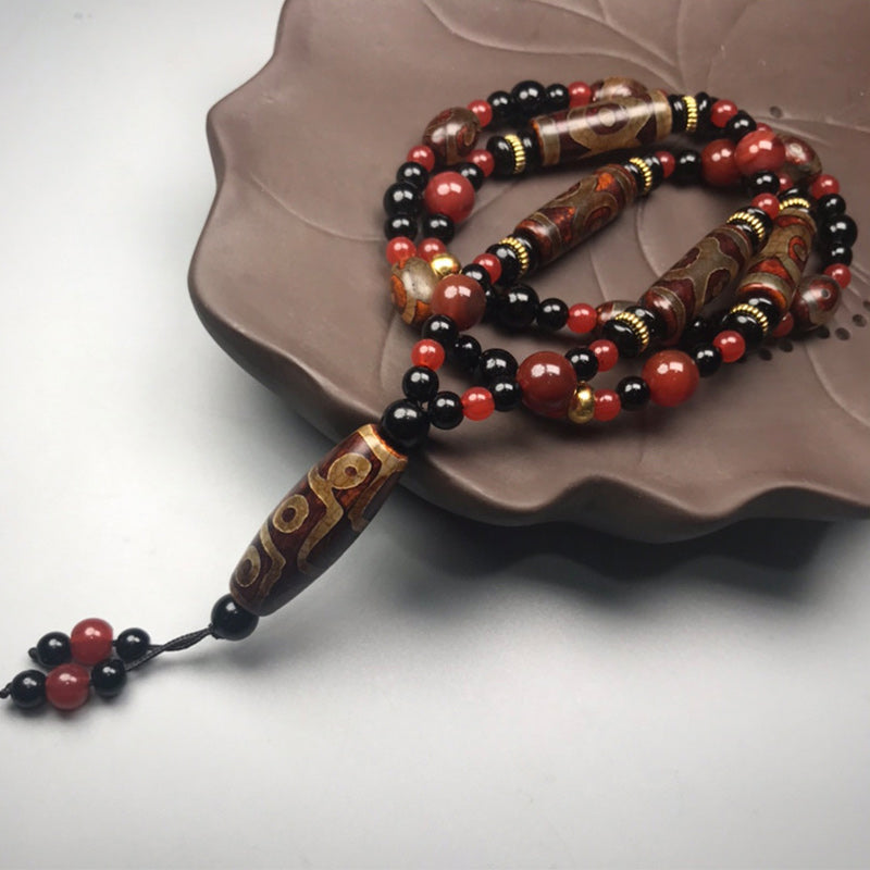 Collana di Buddha Stones perline Dzi a nove occhi, agata rossa, ricchezza e salute