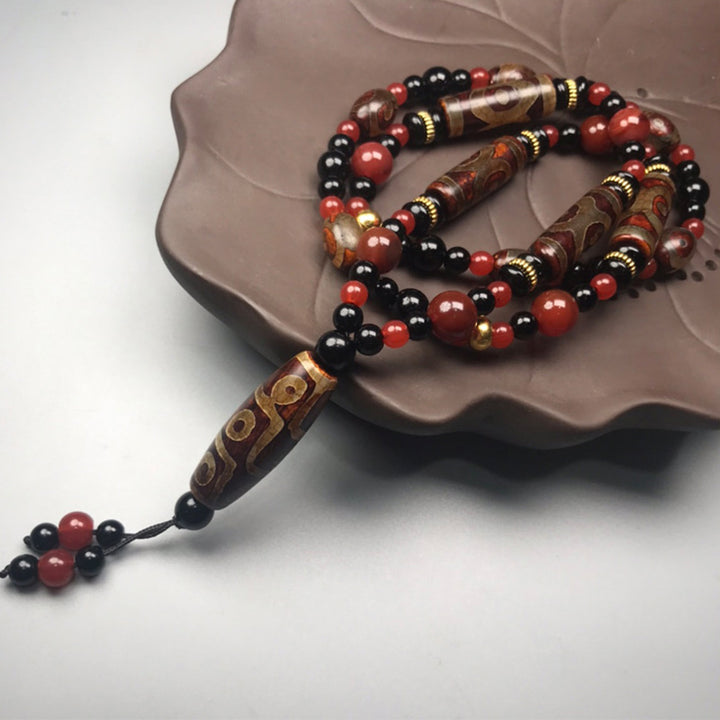 Collana di Buddha Stones perline Dzi a nove occhi, agata rossa, ricchezza e salute