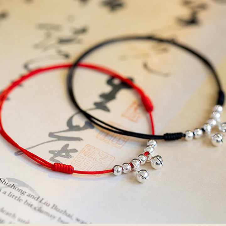 Buddha Stones 925 Sterling Silver Red String Braid Bell Charm Cavigliera