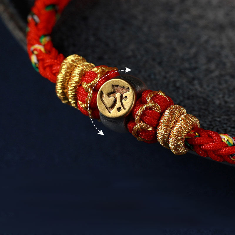 Braccialetto in corda intrecciata in argento con pietre Buddha Stones, zodiaco cinese, Buddha natale