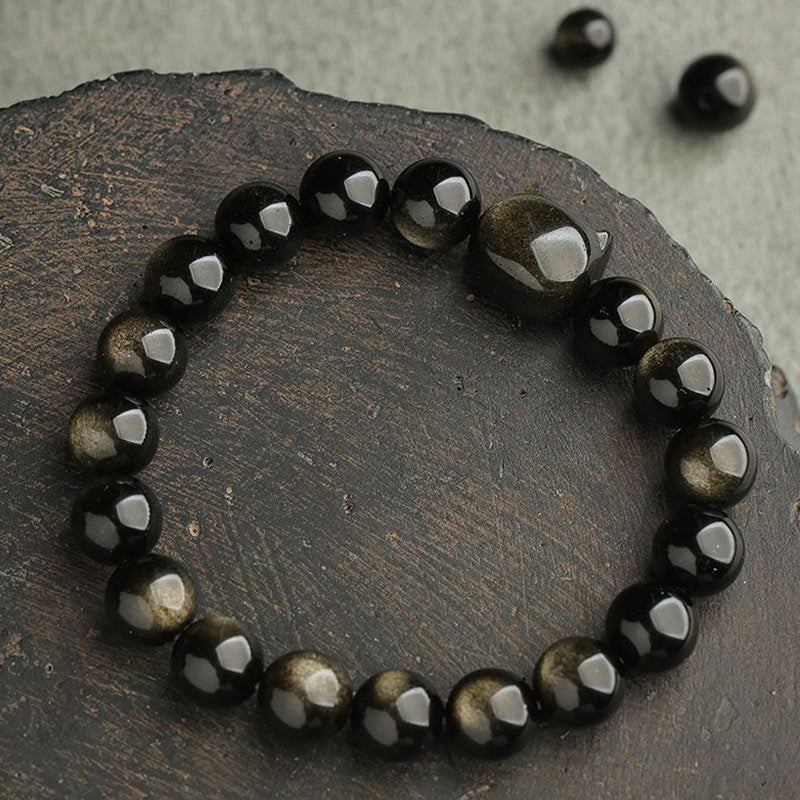 Braccialetto di protezione con gatto portafortuna e zampa adorabile , Buddha Stones, ossidiana lucida d'oro, ossidiana lucida d'argento - image 10