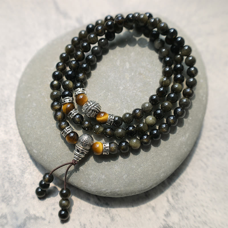 Collana con braccialetto energetico in ossidiana dorata