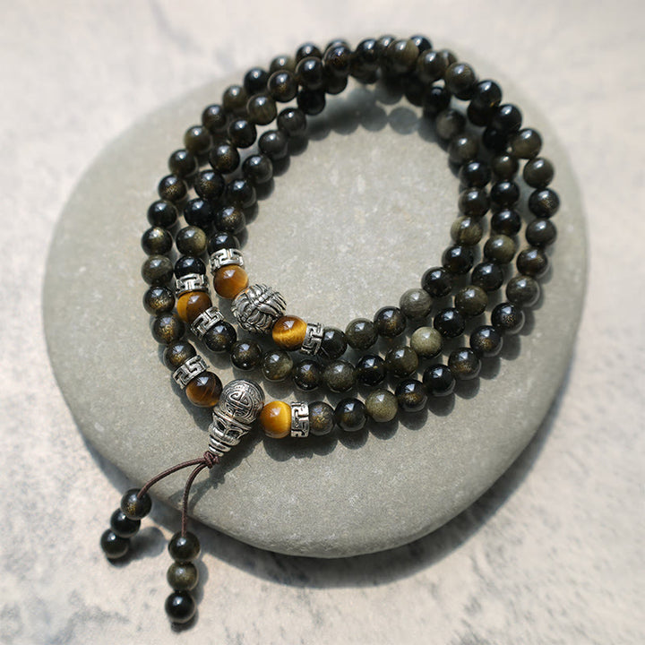 Collana con braccialetto energetico in ossidiana dorata