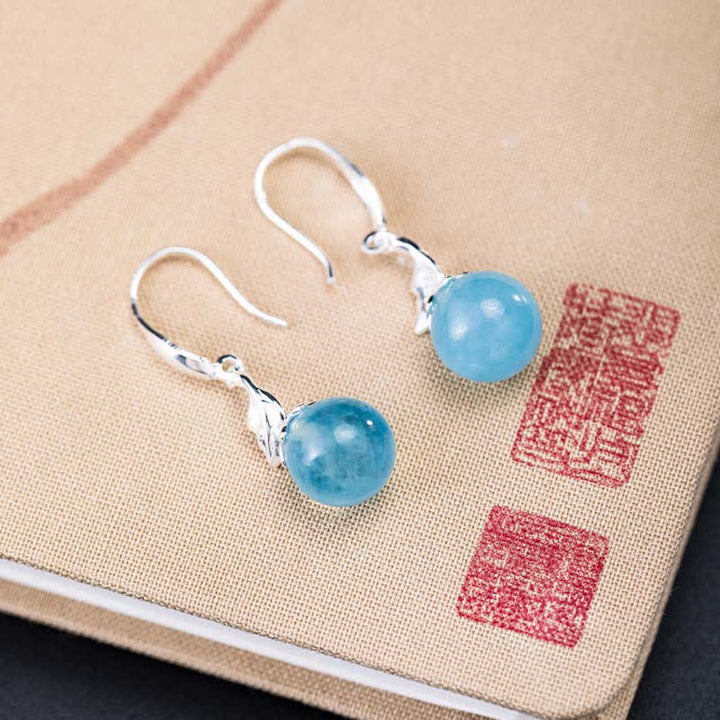 Buddha Stones 925 Sterling Silver Acquamarina Naturale Foglia Fiore Orecchini Collana Pace
