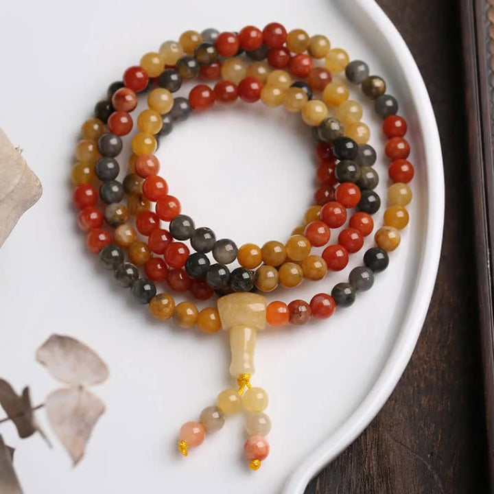 Braccialetto di protezione Mala in agata rossa naturale Buddha Stones 108 perle