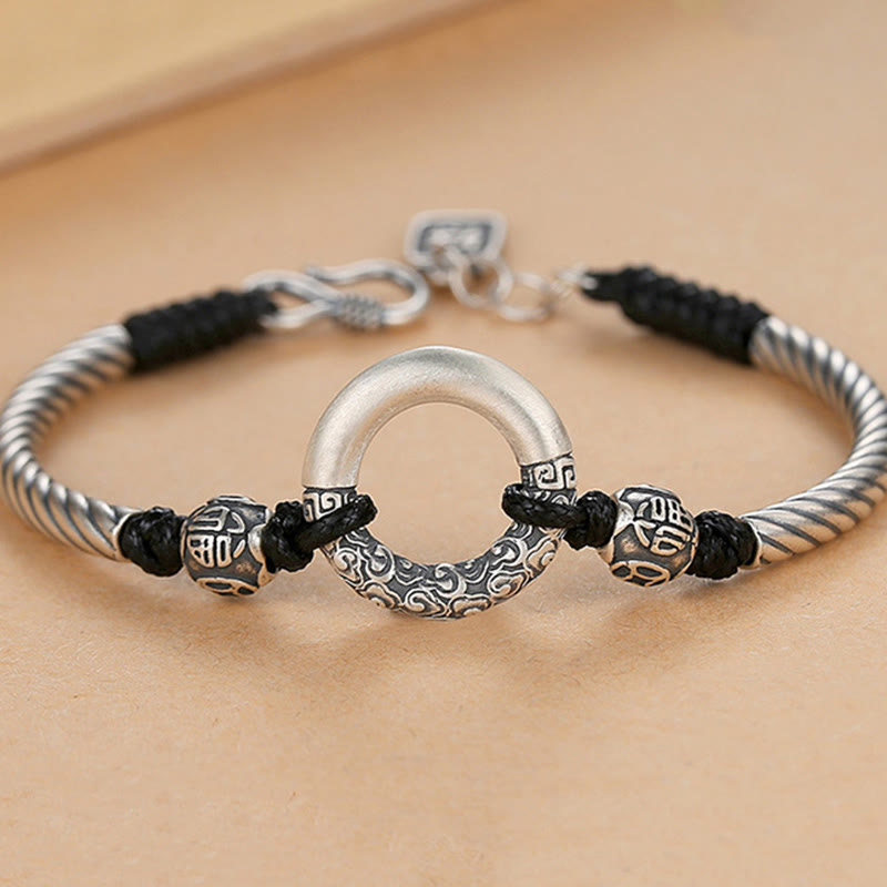 Braccialetto Buddha Stones 999 Sterling Silver Fu Character Peace Buckle Copper Coin Nuvole di Buon Auspicio Fortuna