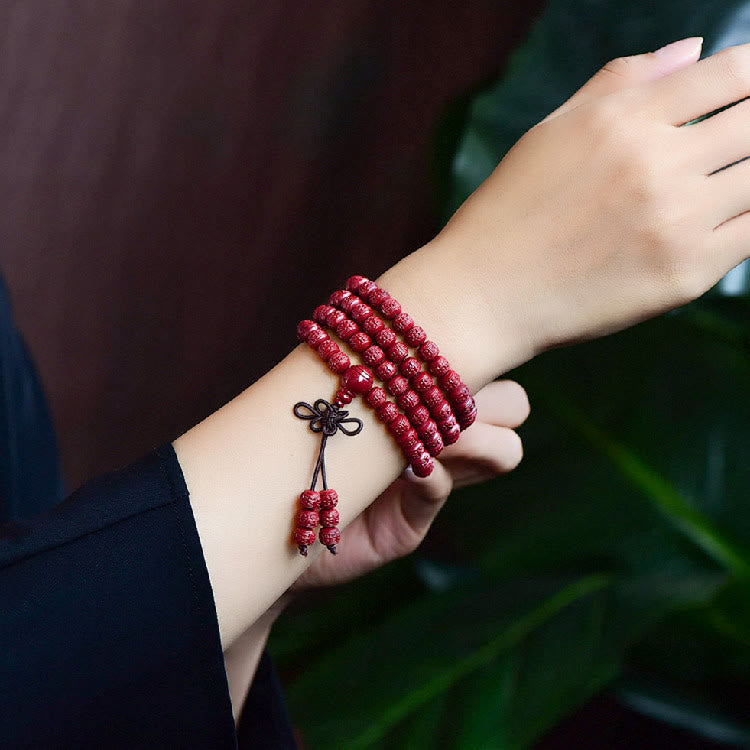 Buddha Stones 108 Mala Beads Cinnabar Om Mani Padme Hum Pattern Braccialetto di benedizione inciso - image 5