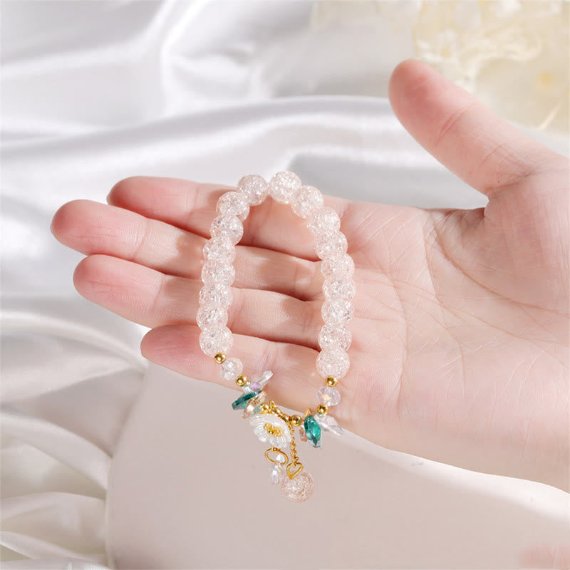 Braccialetto di perline di vetro con ciondolo a forma di fiore con design semplice Buddha Stones