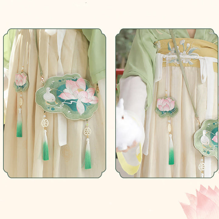 Buddha Stones Fortuna Ricamo Loto Koi Pesce Coniglio Fiore Borsa Hanfu Borsa a Tracolla Borsa a Tracolla