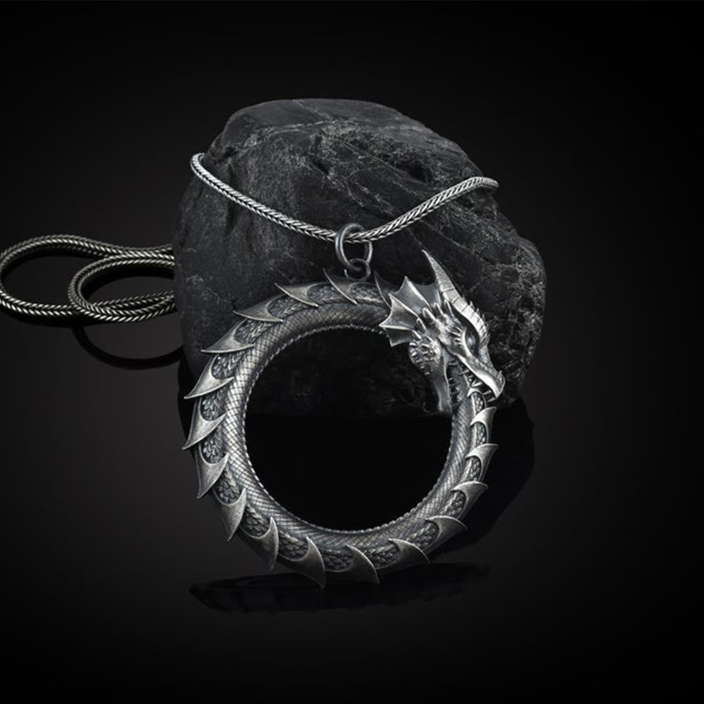 Collana con ciondolo di protezione del serpente drago in stagno puro Buddha Stones - Ciondolo a forma di drago e catena a chiglia - image 1