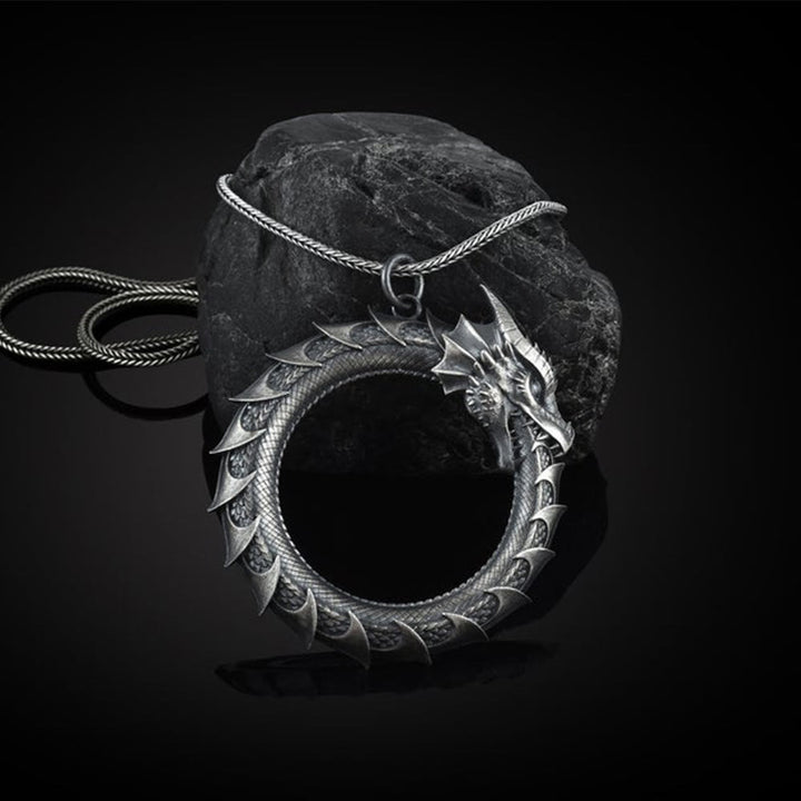 Collana con ciondolo di protezione del serpente drago in stagno puro Buddha Stones - Ciondolo a forma di drago e catena a chiglia - image 1