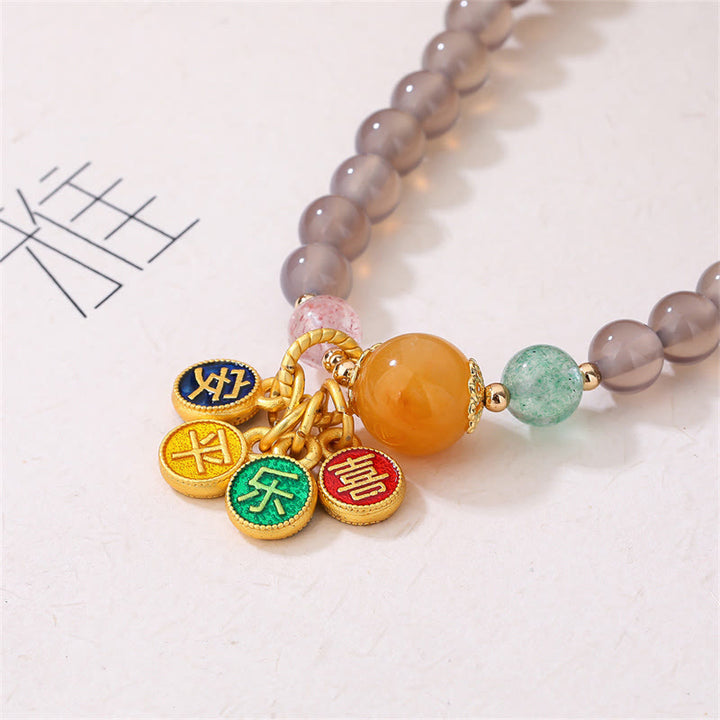 Braccialetto doppio giro Buddha Stones Natural Grey Agate Peace And Joy Charm Balance